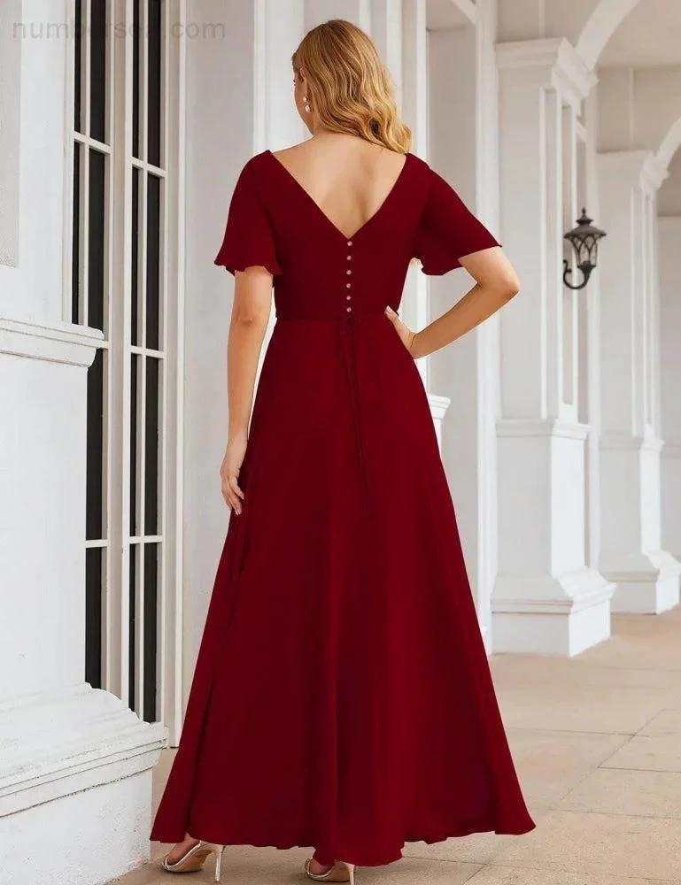 Numbersea Wrap V-Neck Chiffon Bridesmaid Dresses Long Formal Maxi Evening Gown for Wedding Guests SEA28049 by numbersea