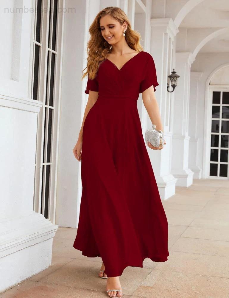Numbersea Wrap V-Neck Chiffon Bridesmaid Dresses Long Formal Maxi Evening Gown for Wedding Guests SEA28049 by numbersea