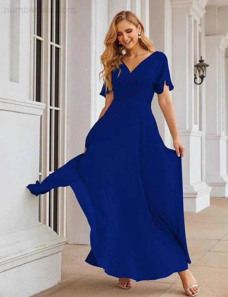 Numbersea Wrap V-Neck Chiffon Bridesmaid Dresses Long Formal Maxi Evening Gown for Wedding Guests SEA28049 by numbersea
