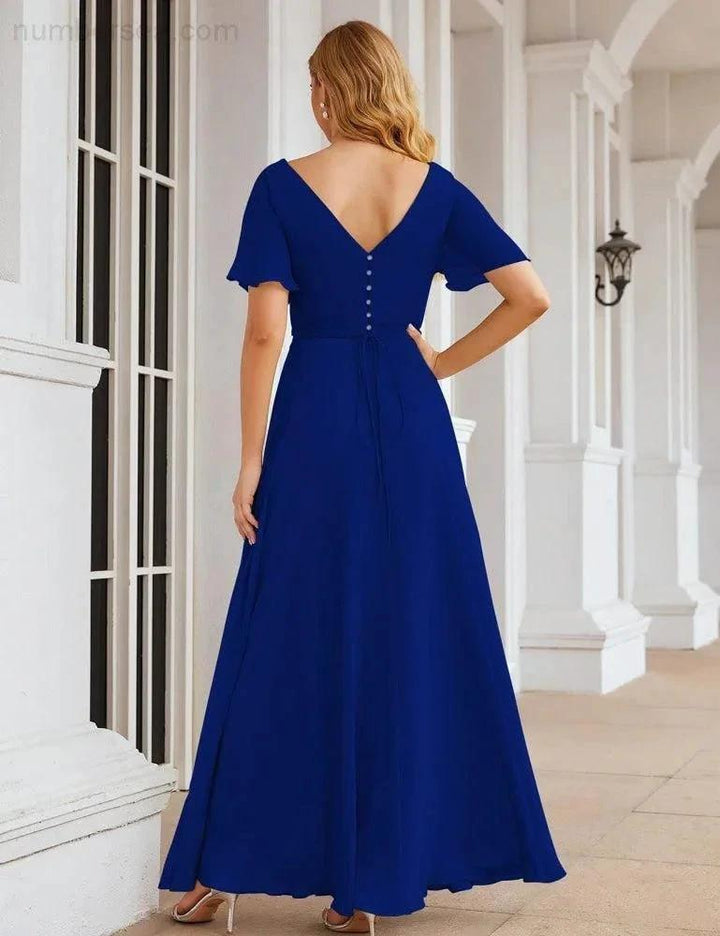 Numbersea Wrap V-Neck Chiffon Bridesmaid Dresses Long Formal Maxi Evening Gown for Wedding Guests SEA28049 by numbersea