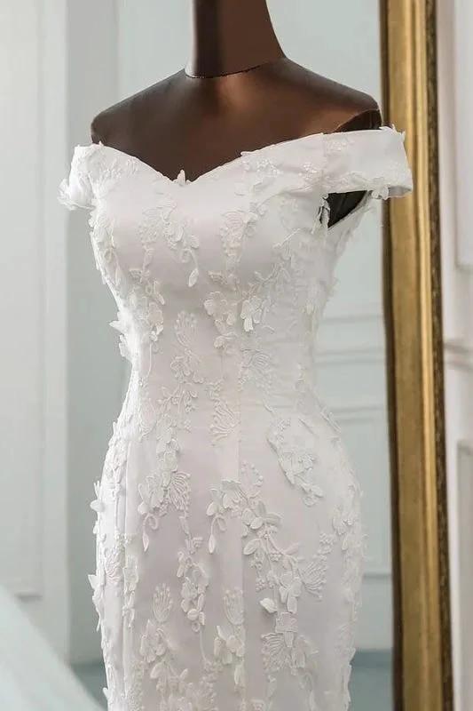 Off Shoulder Lace-up Applique Pretty Mermaid Elegant Wedding Dresses by misshow.com