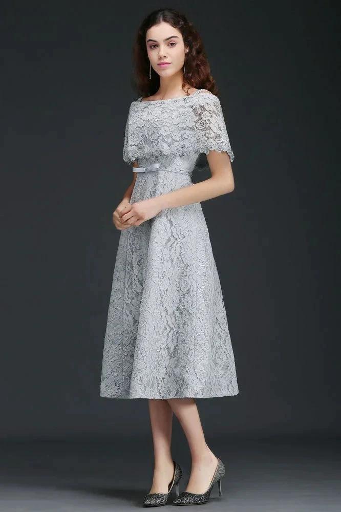 Off Shoulder Tea-Length A Line Lace Homecoming Dresses by misshow.com