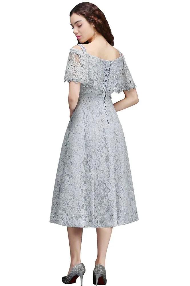 Off Shoulder Tea-Length A Line Lace Homecoming Dresses by misshow.com