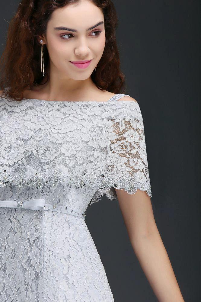 Off Shoulder Tea-Length A Line Lace Homecoming Dresses by misshow.com