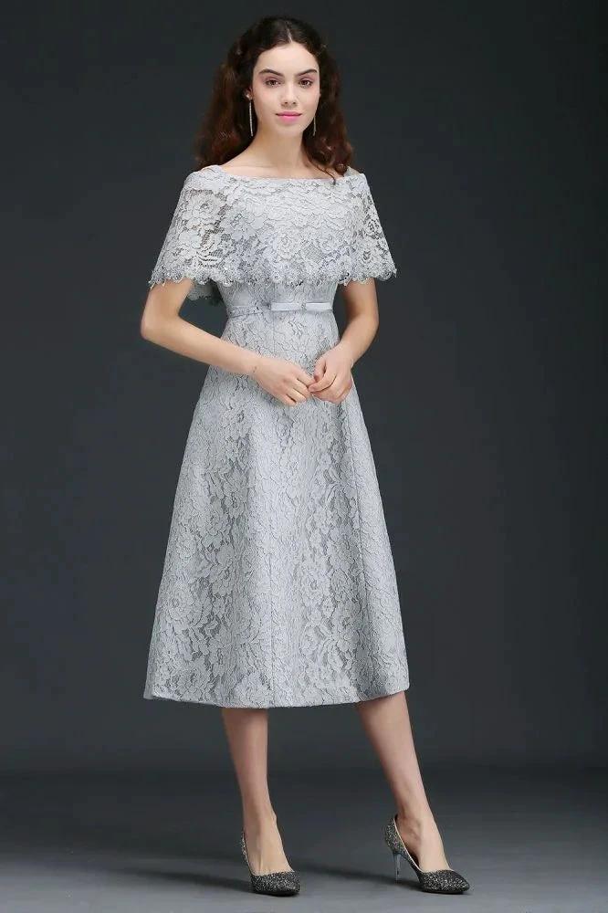 Off Shoulder Tea-Length A Line Lace Homecoming Dresses by misshow.com