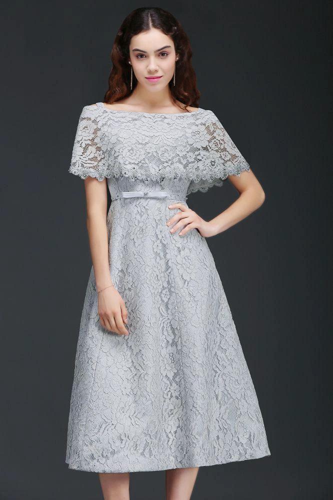 Off Shoulder Tea-Length A Line Lace Homecoming Dresses by misshow.com