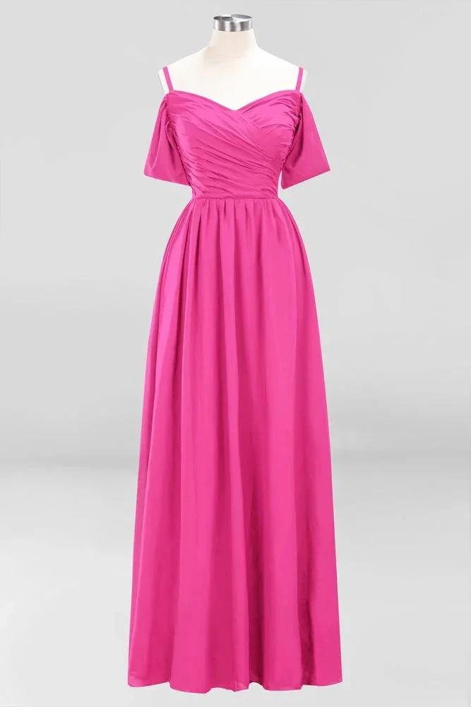 Off-the-Shoulder A-line Chiffon Bridesmaid Dress Floor-Length Wedding Guest Dress by misshow.com