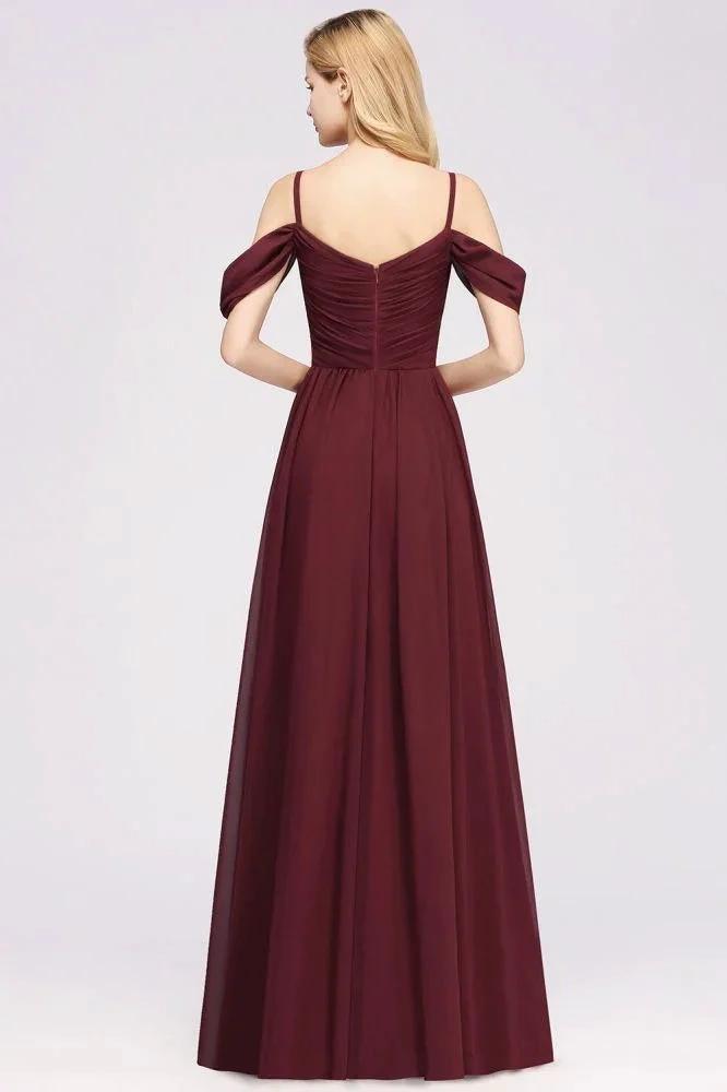 Off-the-Shoulder A-line Chiffon Bridesmaid Dress Floor-Length Wedding Guest Dress by misshow.com