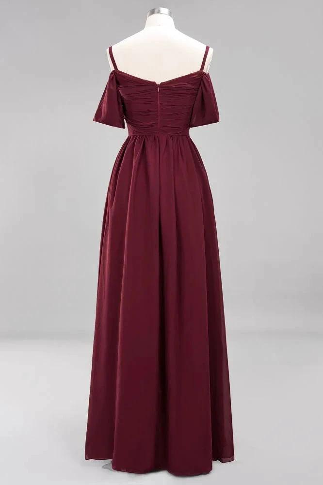 Off-the-Shoulder A-line Chiffon Bridesmaid Dress Floor-Length Wedding Guest Dress by misshow.com