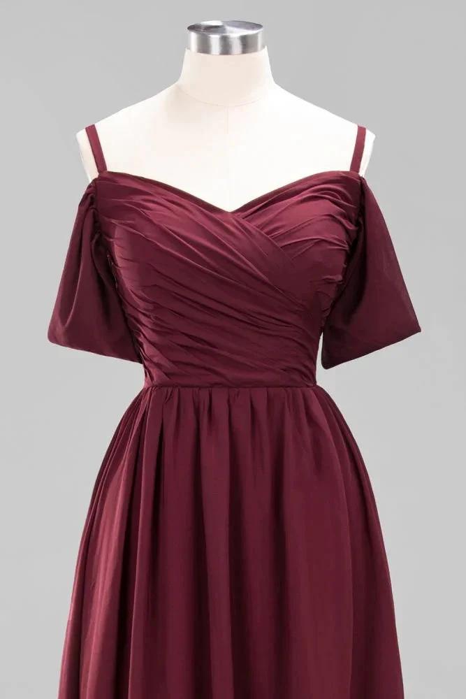 Off-the-Shoulder A-line Chiffon Bridesmaid Dress Floor-Length Wedding Guest Dress by misshow.com
