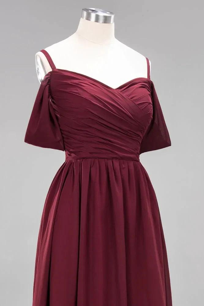 Off-the-Shoulder A-line Chiffon Bridesmaid Dress Floor-Length Wedding Guest Dress by misshow.com