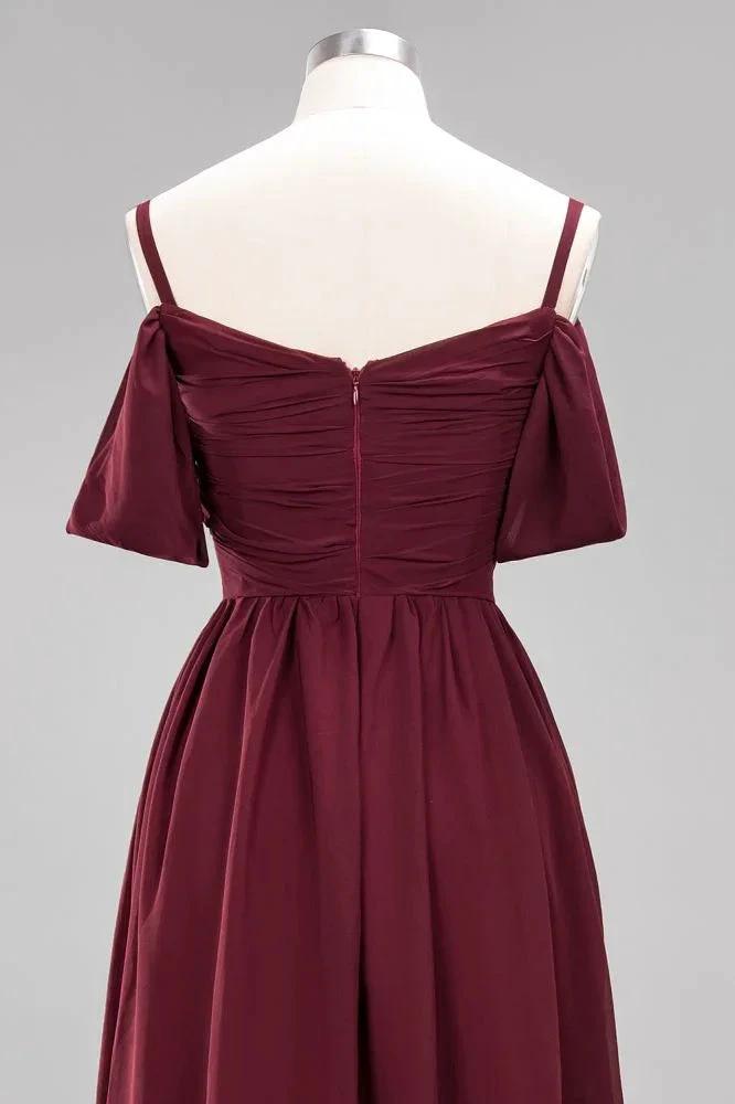 Off-the-Shoulder A-line Chiffon Bridesmaid Dress Floor-Length Wedding Guest Dress by misshow.com