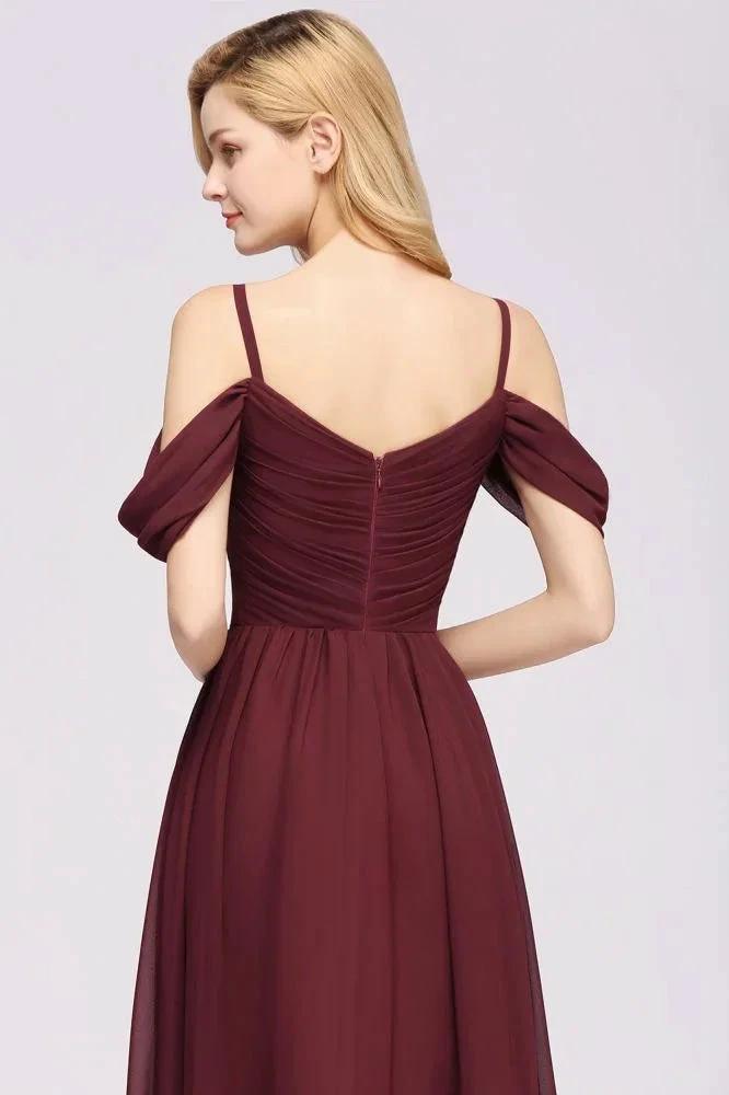 Off-the-Shoulder A-line Chiffon Bridesmaid Dress Floor-Length Wedding Guest Dress by misshow.com
