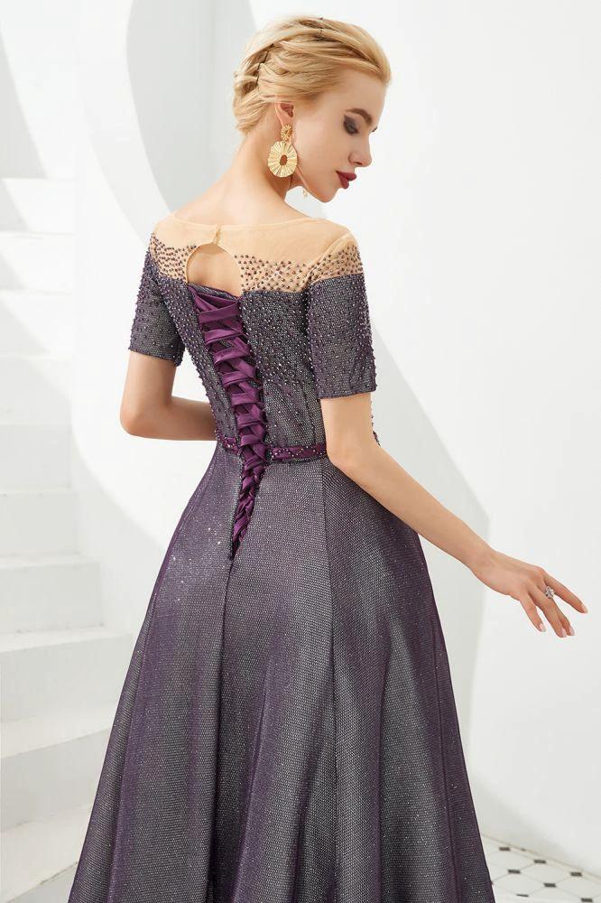 Off the Shoulder Aline Evening Swing Dress Beading sequins Lace-up Party Dress by misshow.com