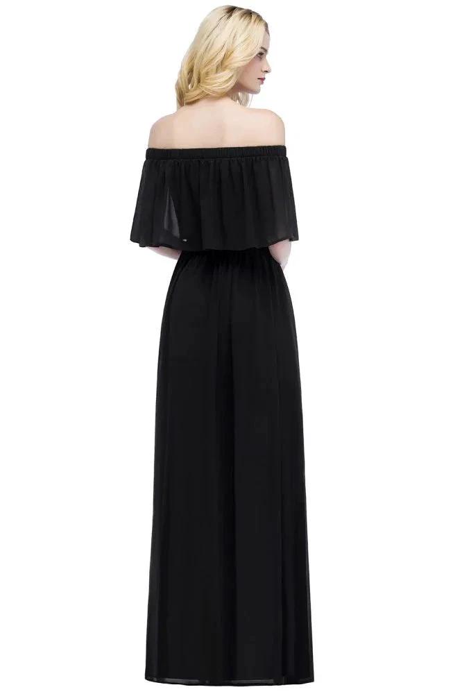Off-the-Shoulder Floor Length Chiffon Evening Dress Sleeveless Prom Dress by misshow.com