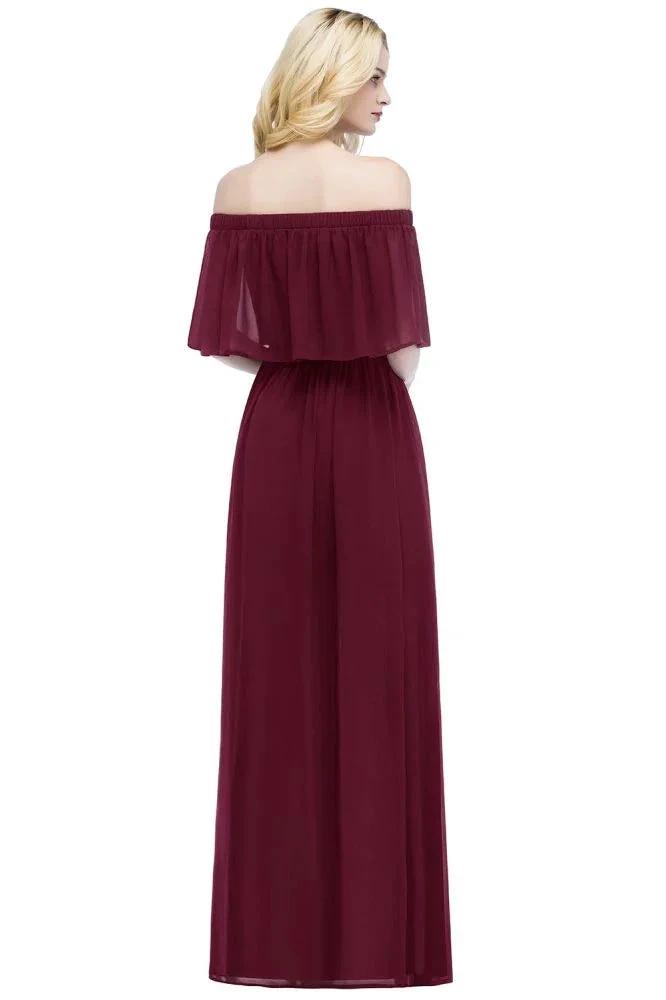 Off-the-Shoulder Floor Length Chiffon Evening Dress Sleeveless Prom Dress by misshow.com