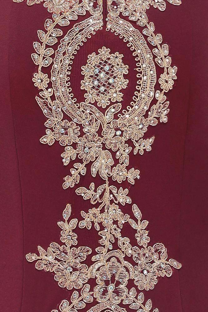 Off the Shoulder Gold Appliques Mermaid Evening Gowns Slim Prom Dress by misshow.com