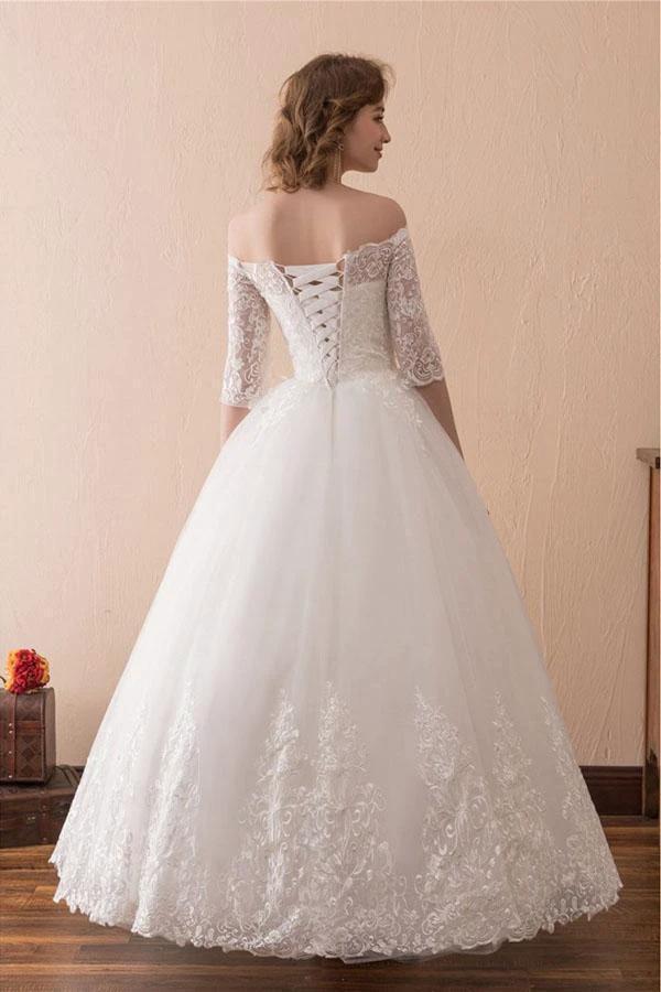 Off The Shoulder Lace Ball Gown Wedding Dress With 1/2 Sleeves WD221 by pgmdress