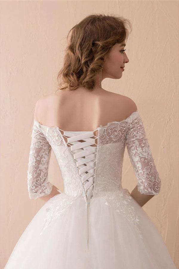 Off The Shoulder Lace Ball Gown Wedding Dress With 1/2 Sleeves WD221 by pgmdress