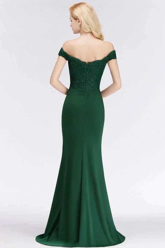 Off-the-shoulder Long Appliques Satin Mermaid Prom Gown Bridesmaid Dresses by misshow.com