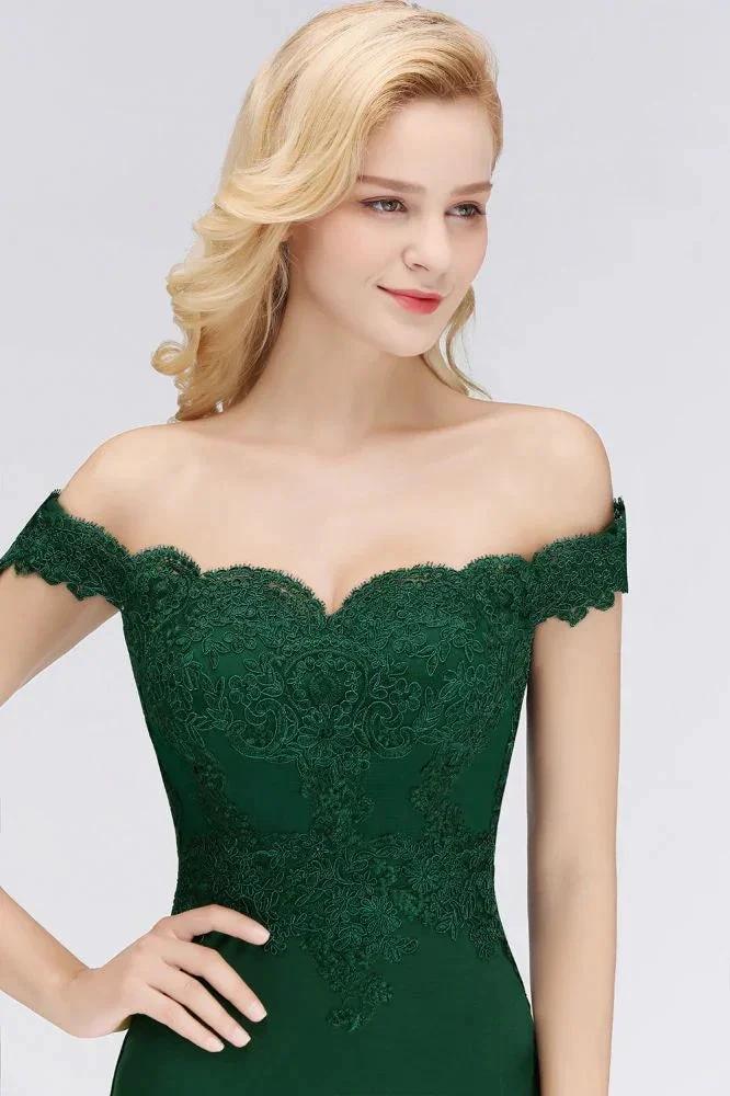 Off-the-shoulder Long Appliques Satin Mermaid Prom Gown Bridesmaid Dresses by misshow.com