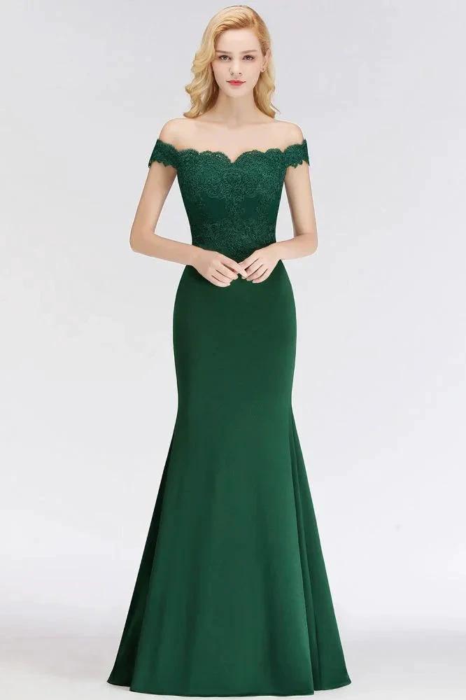 Off-the-shoulder Long Appliques Satin Mermaid Prom Gown Bridesmaid Dresses by misshow.com