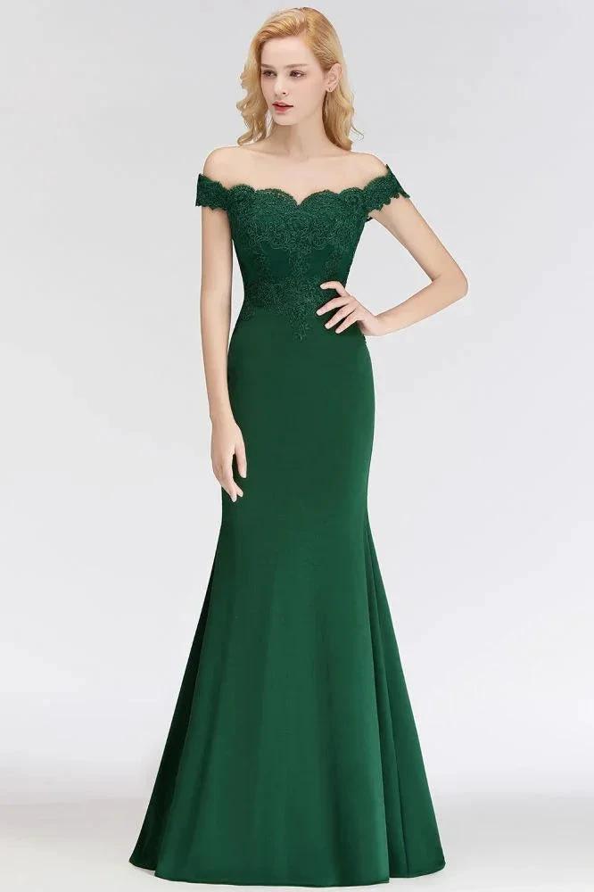 Off-the-shoulder Long Appliques Satin Mermaid Prom Gown Bridesmaid Dresses by misshow.com