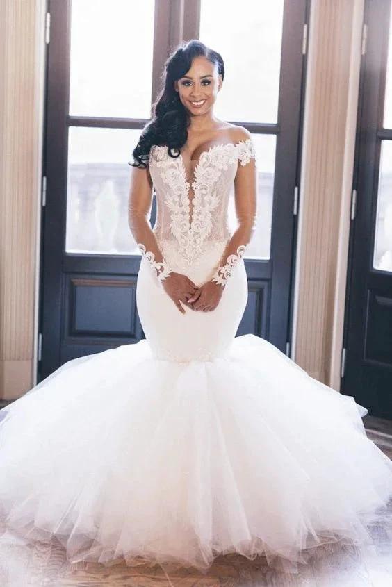 Off-the-Shoulder Mermaid Wedding Dress s New Arrival Long Sleeves Bridal Wears by misshow.com
