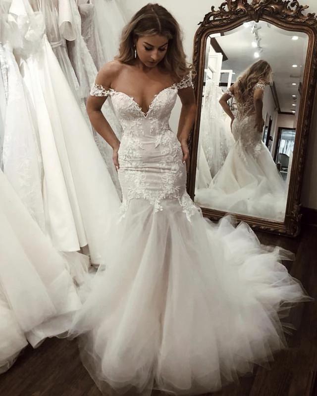 Off The Shoulder Mermaid Wedding Dresses Bridal Gown WD510 by pgmdress