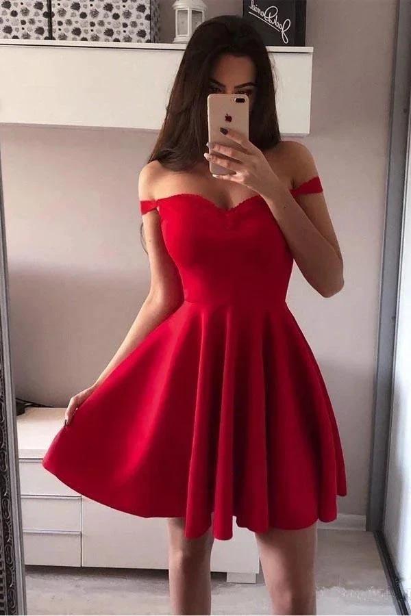 Off the Shoulder Red Homecoming Dresses Broad Strap Little Party Dress PD251 by pgmdress