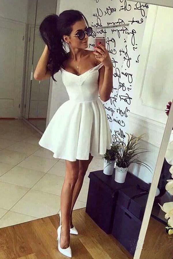 Off the Shoulder Red Homecoming Dresses Broad Strap Little Party Dress PD251 by pgmdress