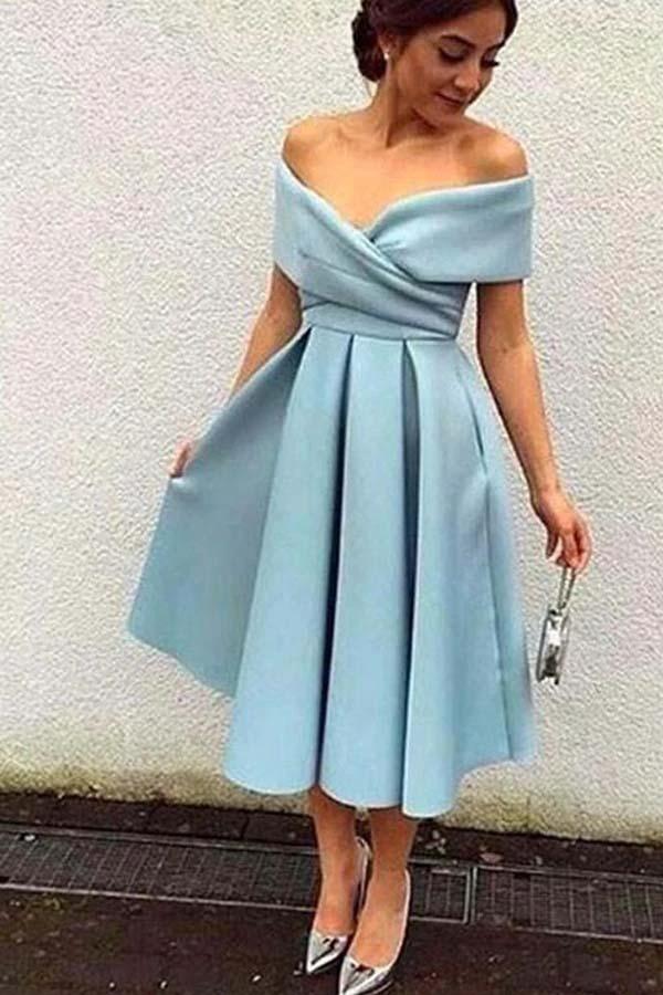 Off the Shoulder Short Dusty Blue Party/Homecoming Dresses PD101 by pgmdress