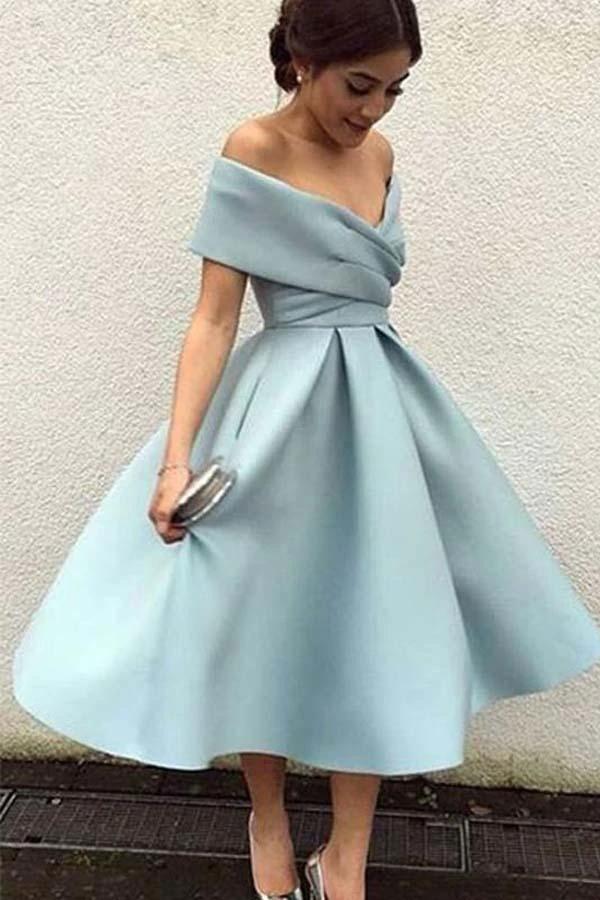 Off the Shoulder Short Dusty Blue Party/Homecoming Dresses PD101 by pgmdress