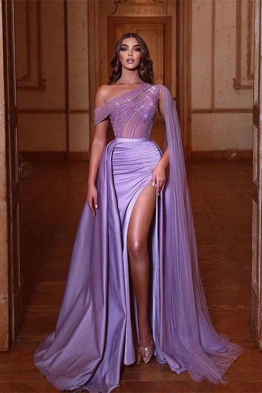 Off-the-shoulder Sparkly Beads Sexy Side Slit Prom Dresses by misshow.com