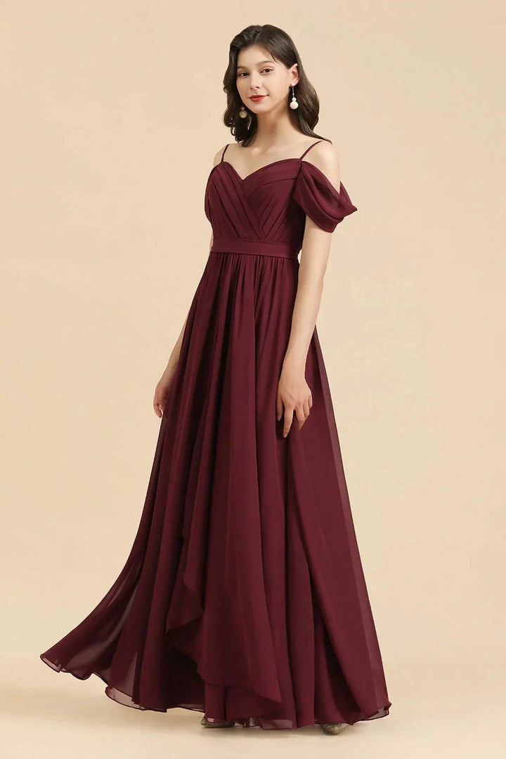 Off-the-Shoulder Sweetheart Burgundy Long Bridesmaid Dress With Slit by misshow.com