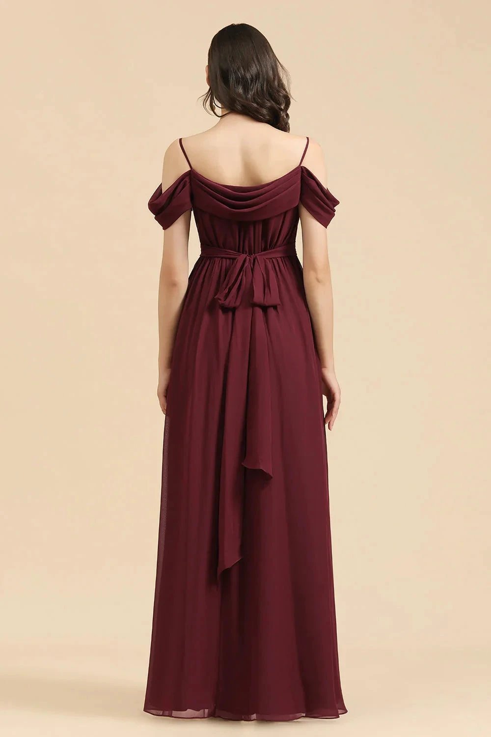 Off-the-Shoulder Sweetheart Burgundy Long Bridesmaid Dress With Slit by misshow.com