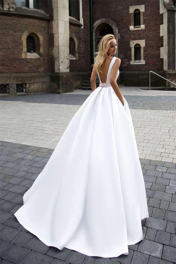 On Sale Princess Simple A-line Satin Ivory Wedding Dresses WD205 by pgmdress