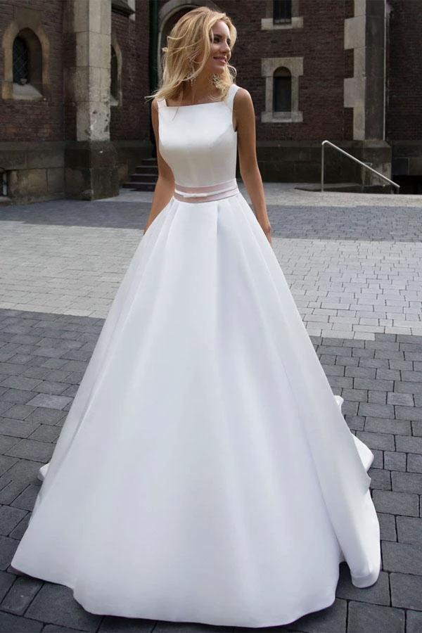 On Sale Princess Simple A-line Satin Ivory Wedding Dresses WD205 by pgmdress