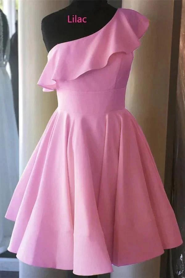 One Shoulder Ruffled Short Prom Dress Yellow Homecoming Dress PD342 by pgmdress