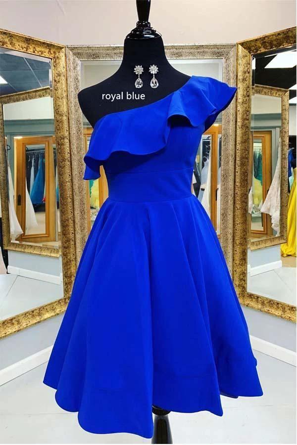One Shoulder Ruffled Short Prom Dress Yellow Homecoming Dress PD342 by pgmdress