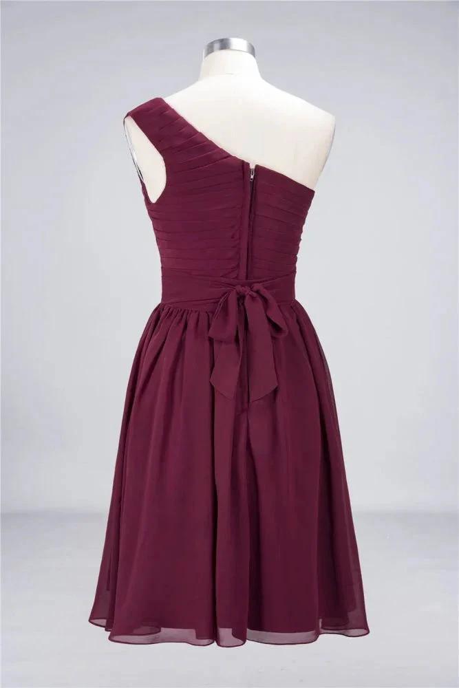 One-Shoulder Sleeveless Knee-Length Bridesmaid Dress with Ruffles Formal Party Dress by misshow.com