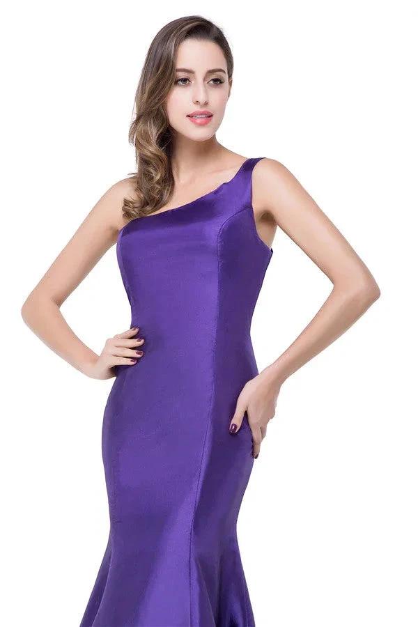 One-shoulder Sweep-length Mermaid Satin Bridesmaid Dresses by misshow.com