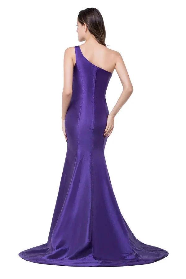 One-shoulder Sweep-length Mermaid Satin Bridesmaid Dresses by misshow.com