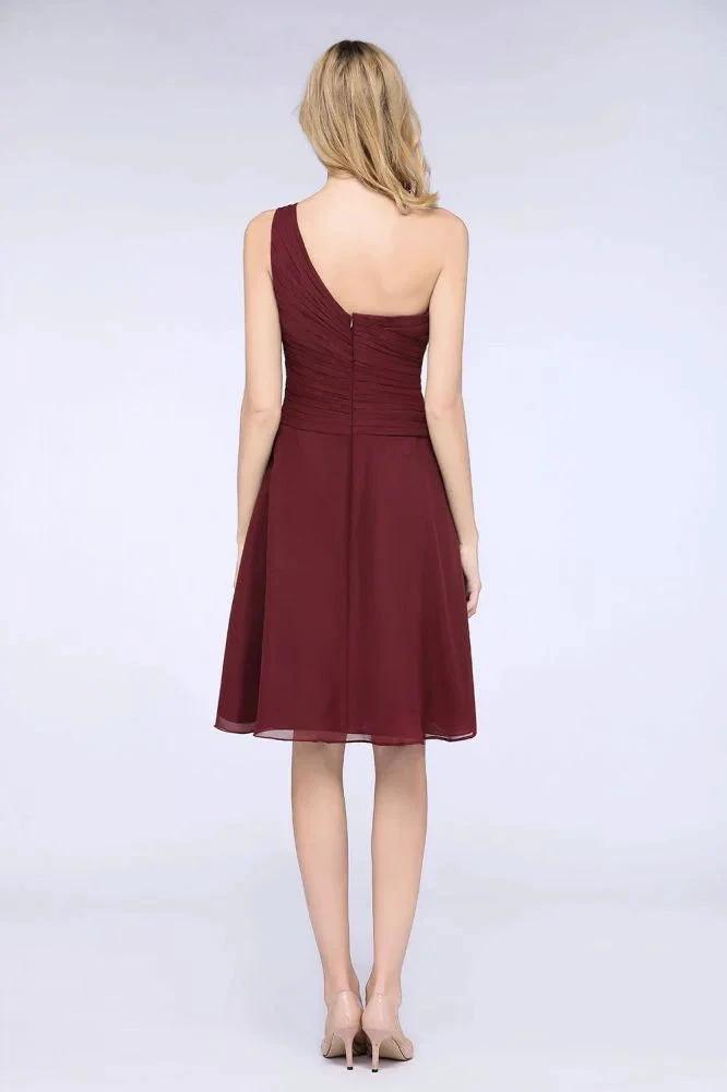One-Shoulder Sweetheart Knee-Length Bridesmaid Dress Ruffles aline Party Dress by misshow.com