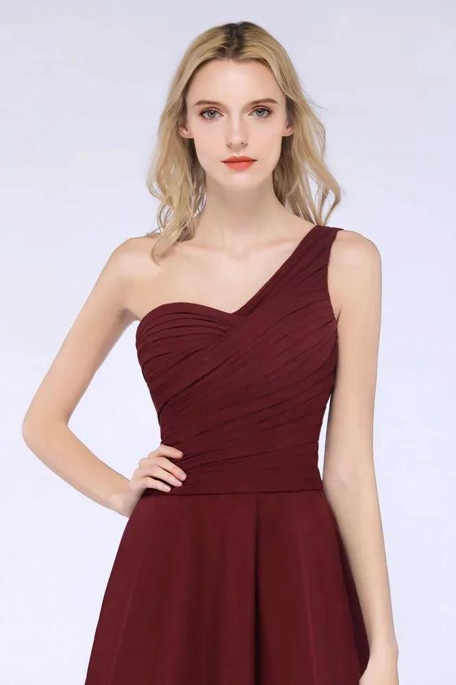 One-Shoulder Sweetheart Knee-Length Bridesmaid Dress Ruffles aline Party Dress by misshow.com
