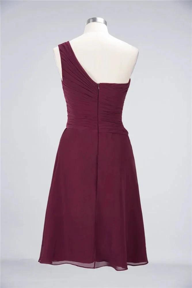 One-Shoulder Sweetheart Knee-Length Bridesmaid Dress Ruffles aline Party Dress by misshow.com