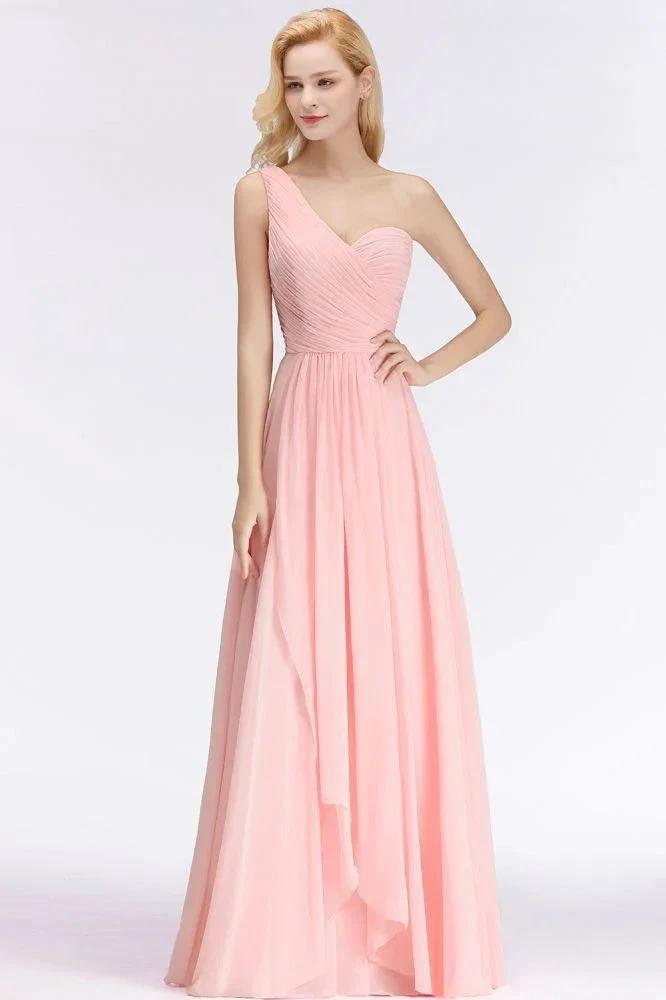 One-shoulder Sweetheart Ruffles Chiffon Bridesmaid Dress Aline Evening Dress by misshow.com