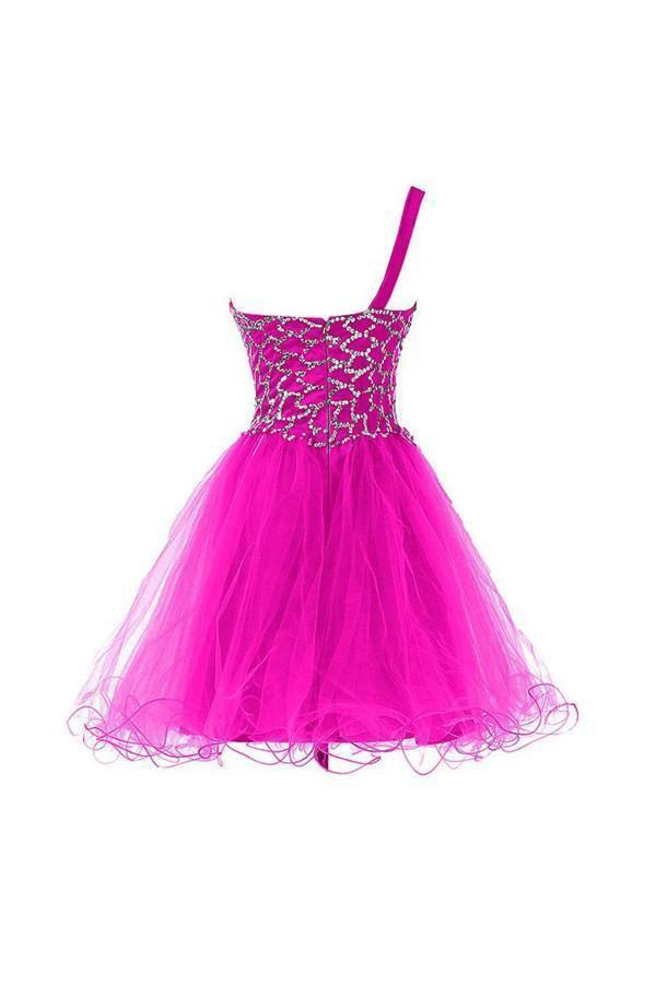 Hot Pink Homecoming Dresses One Shoulder Short Prom Dresses PG073 by pgmdress