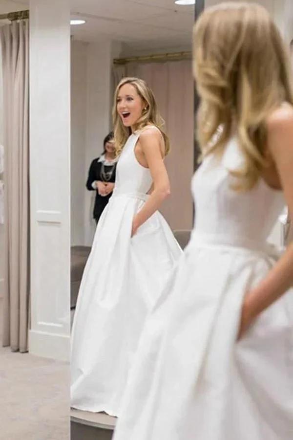 Open Back Wedding Dresses Pockets A-line Criss-Cross Bridal Gown WD528 by pgmdress