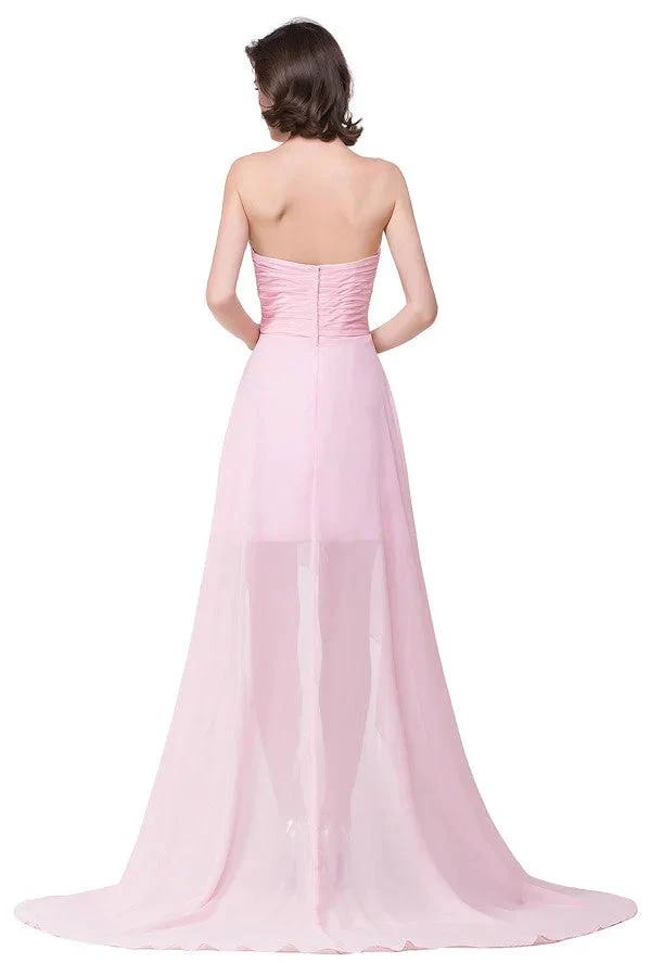 Pink A-line Hi-Lo Sweetheart Ruffle Chiffon Bridesmaid Dresses by misshow.com